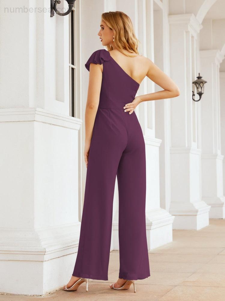 Baoleely Women's One Shoulder Long Jumpsuit Formal Evening Dress Long Bridesmaid Dresses Pants Wedding Party 28034