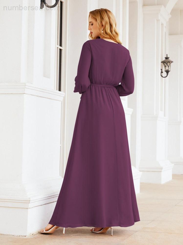 Vestido de dama de honor de gasa para mujer Sunderly, corte en A, manga larga, vestido de noche formal para invitada de boda SY28032 