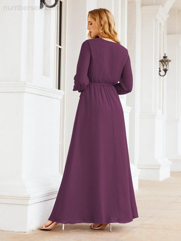 Sunnderly Women's Chiffon Bridesmaid Dress A line Long Sleeves Formal Evening Prom Gown for Wedding Guest SY28032