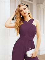 Baoleely Crisscross Neck Jumpsuit Formal Evening Dress Long Bridesmaid Dresses Bell-bottomed Pants 28033