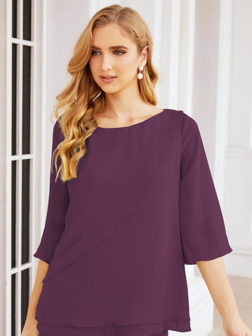 Elegante conjunto de pantalón y bata plateada de dos piezas para la madre de la novia, talla grande, con volantes, Sunderly Elegant SY28064