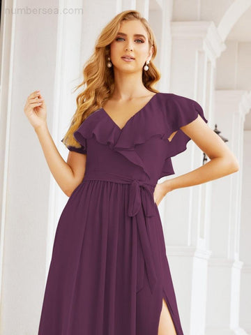 Vestidos de dama de honor con mangas abullonadas para fiesta formal de noche y graduación 28044 