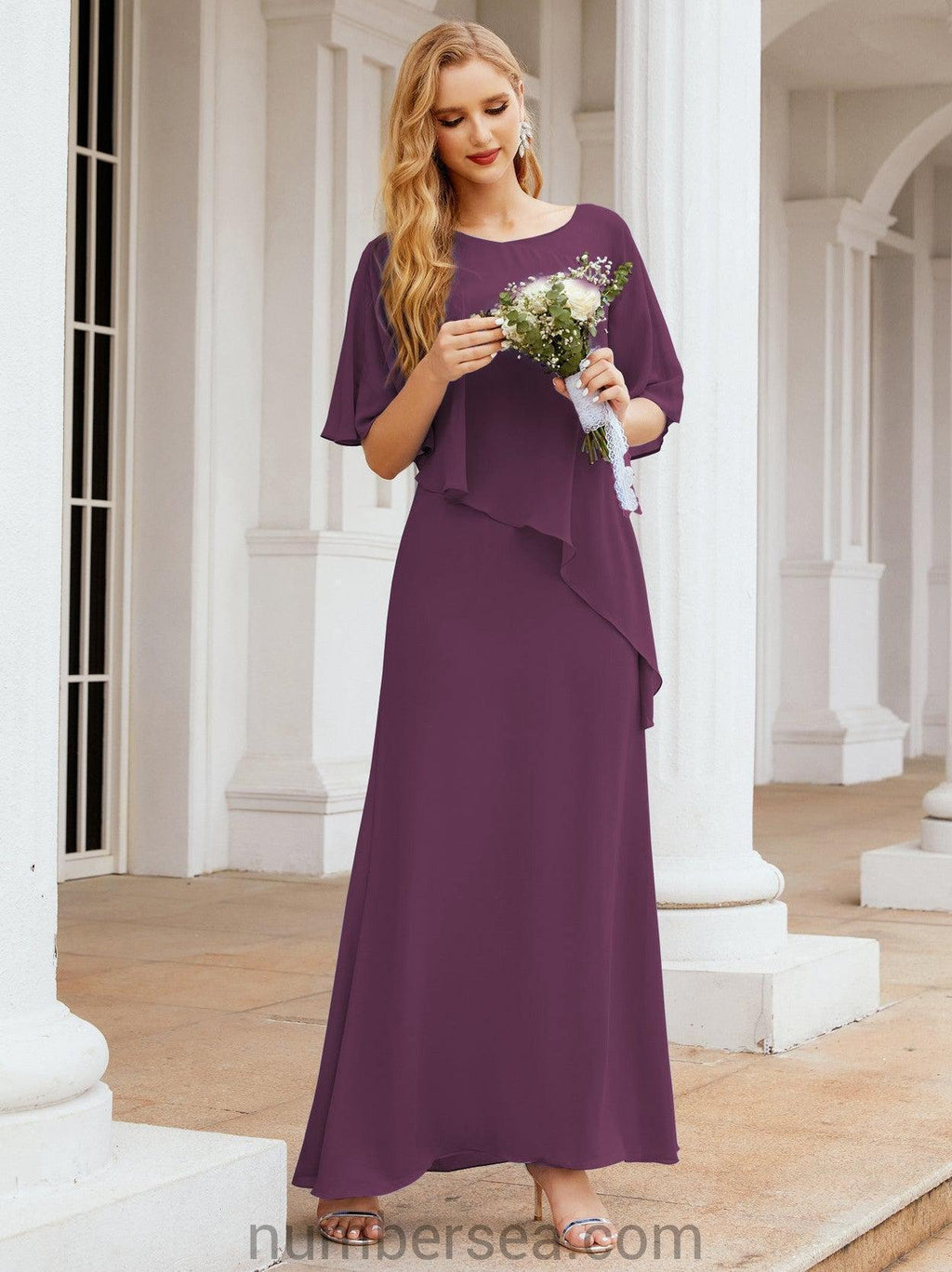 Vestido largo de fiesta formal Sunderly para la madre de la novia con capa de volantes SY28026