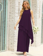 Plum Color Size 10 Crew Neck Mother of Bride Dresses Double Ruffled PromDress SEA28019