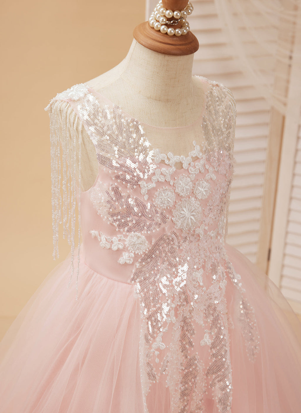 Vestido de princesa/vestido largo de tul satinado rosa para niña de las flores 