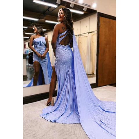 Robe de soirée fourreau simple et moderne, asymétrique, sans manches, fendue sur le côté