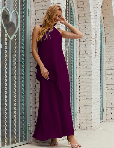Vestido largo de gasa de talla grande para la madre de la novia, vestido de gala para dama de honor, vestido de graduación SY28019