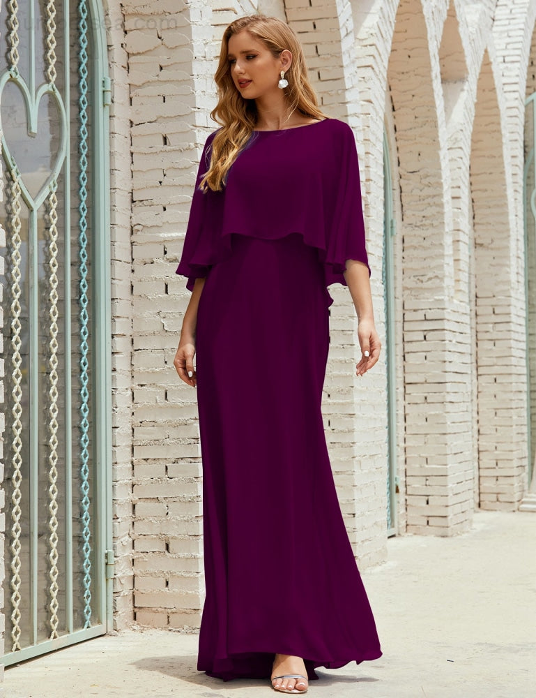 Vestido de dama de honor Sunderly para mujer, manga larga, cuello en V, de gasa, vestido formal de fiesta de boda SY28018