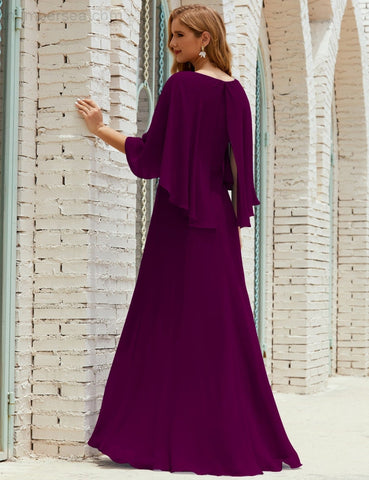 Vestido de dama de honor Sunderly para mujer, manga larga, cuello en V, de gasa, vestido formal de fiesta de boda SY28018