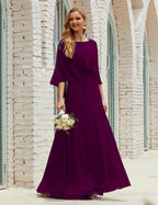 Vestido de dama de honor Sunderly para mujer, manga larga, cuello en V, de gasa, vestido formal de fiesta de boda SY28018