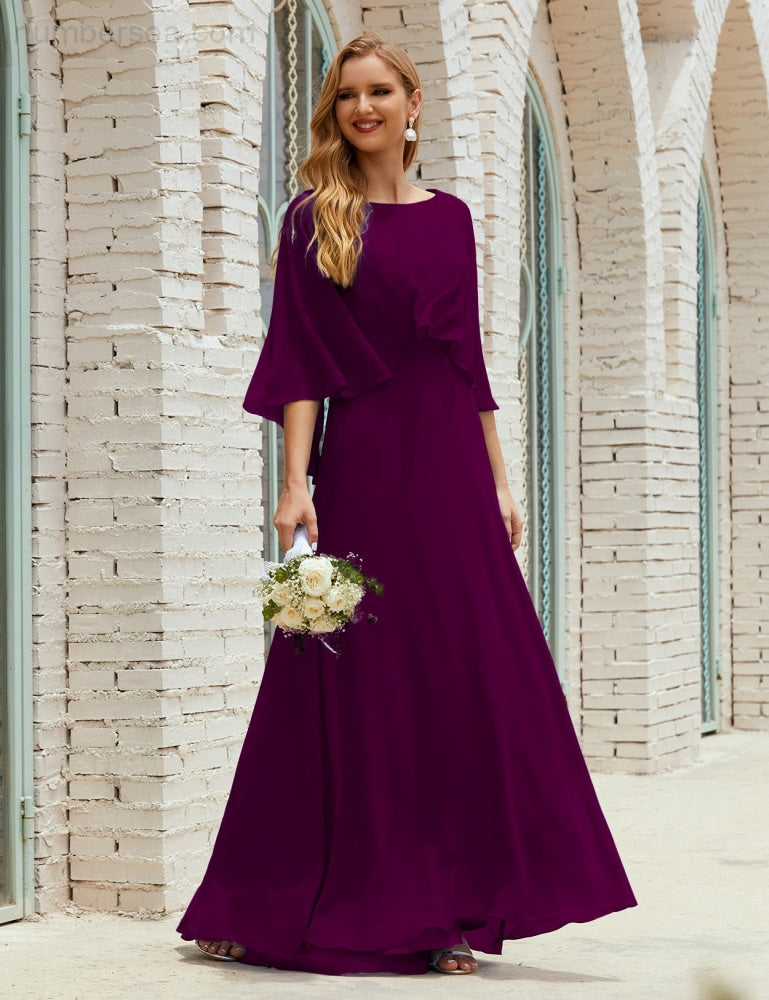Vestido de dama de honor Sunderly para mujer, manga larga, cuello en V, de gasa, vestido formal de fiesta de boda SY28018