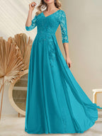 Vestido de novia de corte A, escote en V, largo hasta el suelo, de gasa de encaje con lentejuelas para la madre de la novia