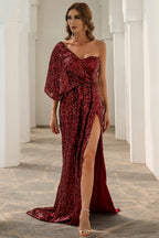 Elegant and stylish one shoulder sequined high-end ball gown