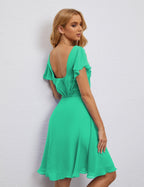 Robe de soirée dos nu, robe de bal formelle, longueur genou, manches courtes, robe de cocktail 28077 
