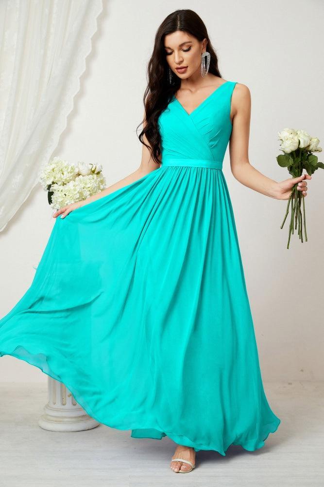 Women's Chiffon Long Bridesmaid Dresses A line Sleeveless Formal Prom Gown for Evening Party Homecoming Dresses 2808