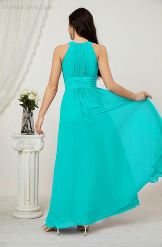Baoleely Formal Party Gown Dress Chiffon Halter Long Sleeveless Bridesmaid Dresses 2802