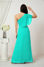 Baoleely  Chiffon Ruffled One Shoulder Long Bridesmaid Dresses A-line Formal Evening Gown Side Split 2809
