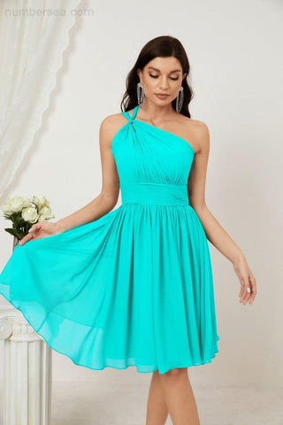 Vestido corto de gasa con un solo hombro para dama de honor de mujer Baoleely, ideal para fiestas y eventos formales como el baile de bienvenida (modelo 2804).
