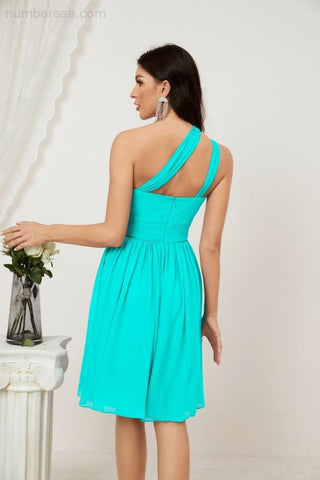 Vestido corto de gasa con un solo hombro para dama de honor de mujer Baoleely, ideal para fiestas y eventos formales como el baile de bienvenida (modelo 2804).