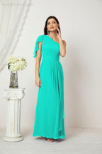 Baoleely  Chiffon Ruffled One Shoulder Long Bridesmaid Dresses A-line Formal Evening Gown Side Split 2809