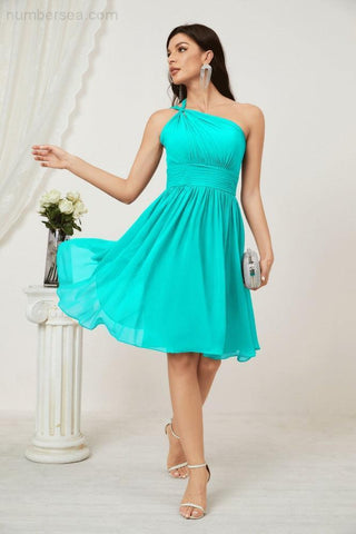 Vestido corto de gasa con un solo hombro para dama de honor de mujer Baoleely, ideal para fiestas y eventos formales como el baile de bienvenida (modelo 2804).