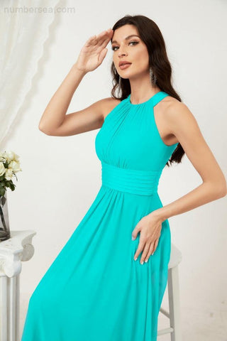 Baoleely Formal Party Gown Dress Chiffon Halter Long Sleeveless Bridesmaid Dresses 2802