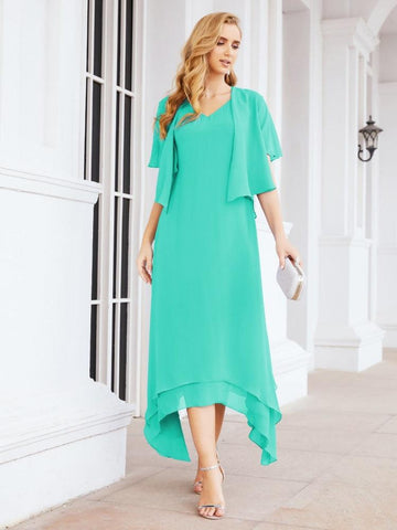 Vestido de fiesta formal de dos piezas corte A para la madre de la novia Sunderly SY28073