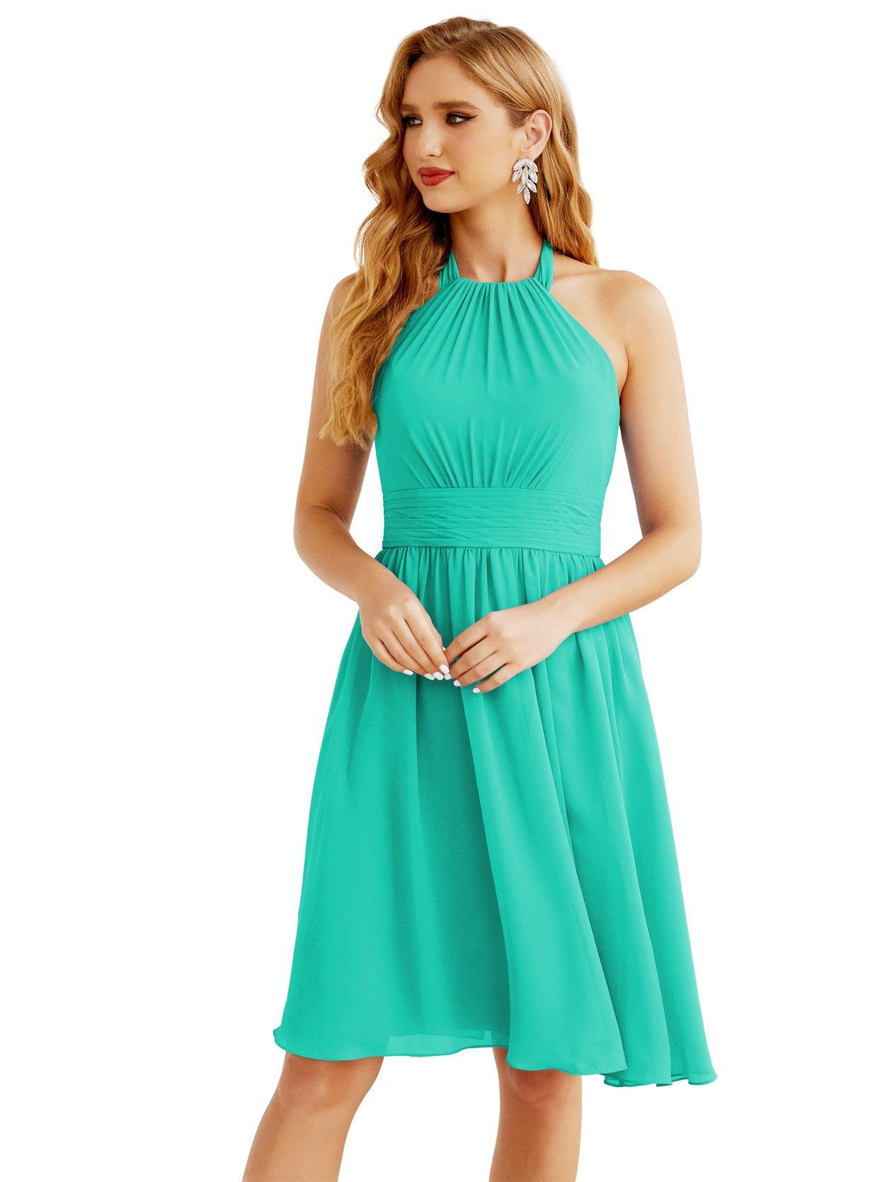 Baoleely - Vestido de dama de honor de gasa con cuello halter, corto, sin mangas, formal, para fiesta, espalda descubierta, 28023 