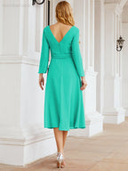 Robe de demoiselle d'honneur dos nu en V avec ceinture à la taille - Mère de la mariée - Invitée au mariage SY28031