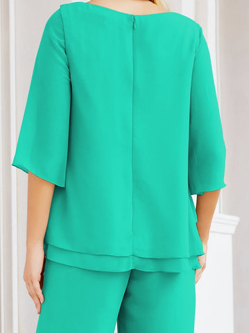 Elegante conjunto de pantalón y bata plateada de dos piezas para la madre de la novia, talla grande, con volantes, Sunderly Elegant SY28064