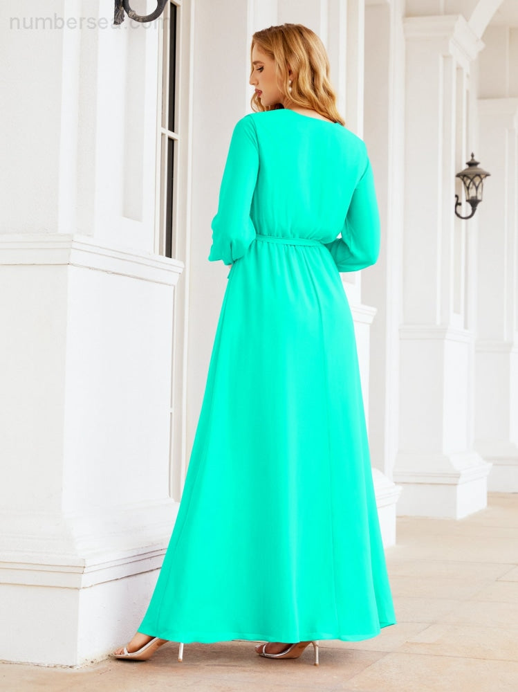 Vestido de dama de honor de gasa para mujer Sunderly, corte en A, manga larga, vestido de noche formal para invitada de boda SY28032 