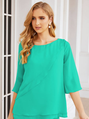 Elegante conjunto de pantalón y bata plateada de dos piezas para la madre de la novia, talla grande, con volantes, Sunderly Elegant SY28064