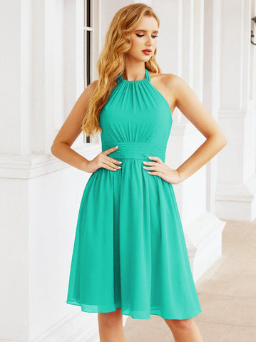 Robe de demoiselle d'honneur courte en mousseline de soie, dos nu, sans manches, robe de soirée formelle, dos nu, Baoleely 28023 