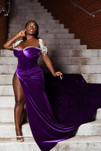 Vestido de noche de terciopelo morado, vestido formal sexy para chicas negras Y1835