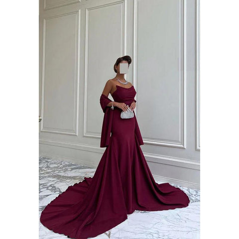 Robe de soirée sirène simple et décontractée sans manches à encolure dégagée