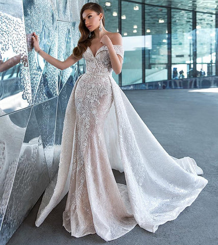 Newest Wedding Dress Mermaid 2 in 1 For Bride Sweetheart Neckline With Lace Apliques Custom Made Plus Sizes Vestidos De Novias