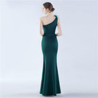 Craft Order Ostrich Feather Cocktail Performance Satin Long Evening Dress
