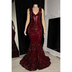 Vestido de fiesta de noche sin mangas con lentejuelas de sirena glamuroso y dramático