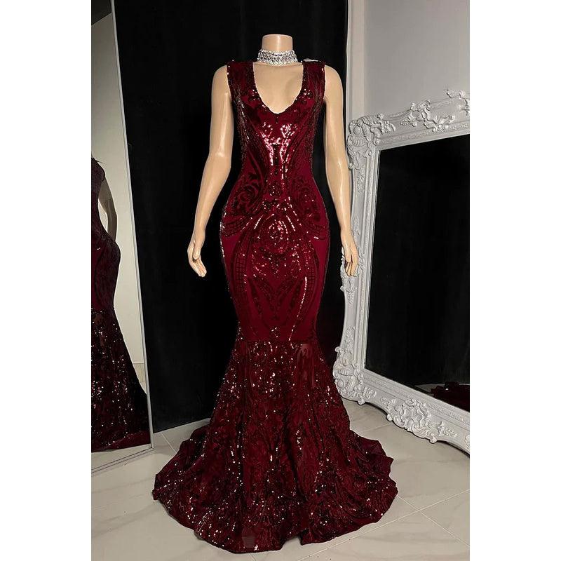 Vestido de fiesta de noche sin mangas con lentejuelas de sirena glamuroso y dramático