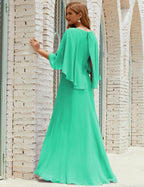 Vestido de dama de honor Sunderly para mujer, manga larga, cuello en V, de gasa, vestido formal de fiesta de boda SY28018