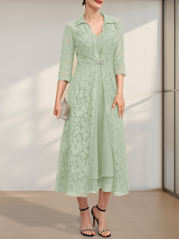 Vestido de chifón de corte A con escote en V y largo hasta la rodilla para la madre de la novia