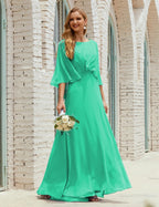 Vestido de dama de honor Sunderly para mujer, manga larga, cuello en V, de gasa, vestido formal de fiesta de boda SY28018