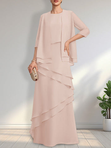 Sheath Scoop Floor-Length Chiffon Mother of the Bride Dress