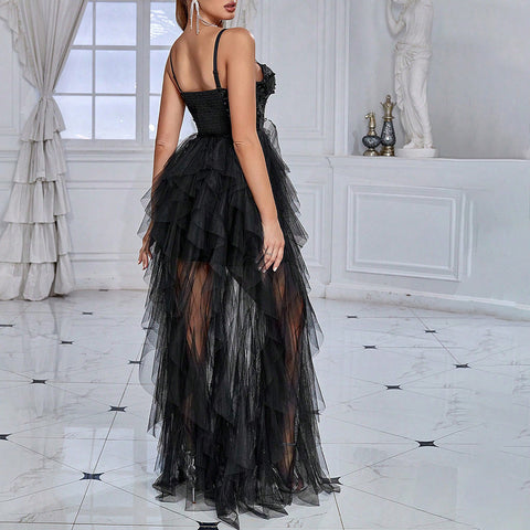 Vestido sexy de noche de malla con lentejuelas y costuras de mariposa para mujer, ideal para primavera y verano. ¡Compra ahora! 