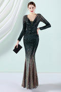 Robe de soirée à manches longues et sequins