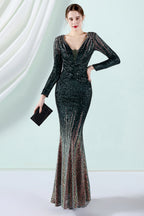 Robe de soirée à manches longues et sequins