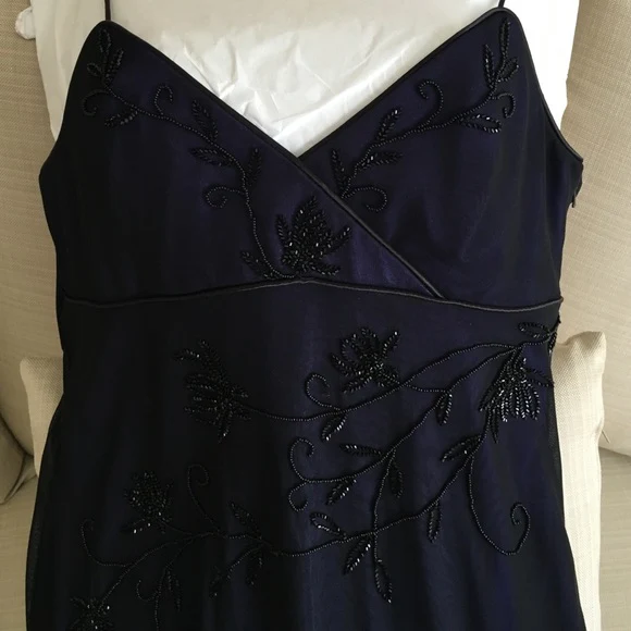 Precioso vestido de fiesta azul marino con escote en V, tirantes y lentejuelas, de gasa, vestido de noche Y7563