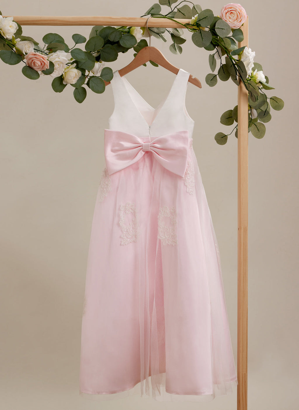 Vestido rosa de corte A, largo hasta el tobillo, de tul satinado (2003227111) 