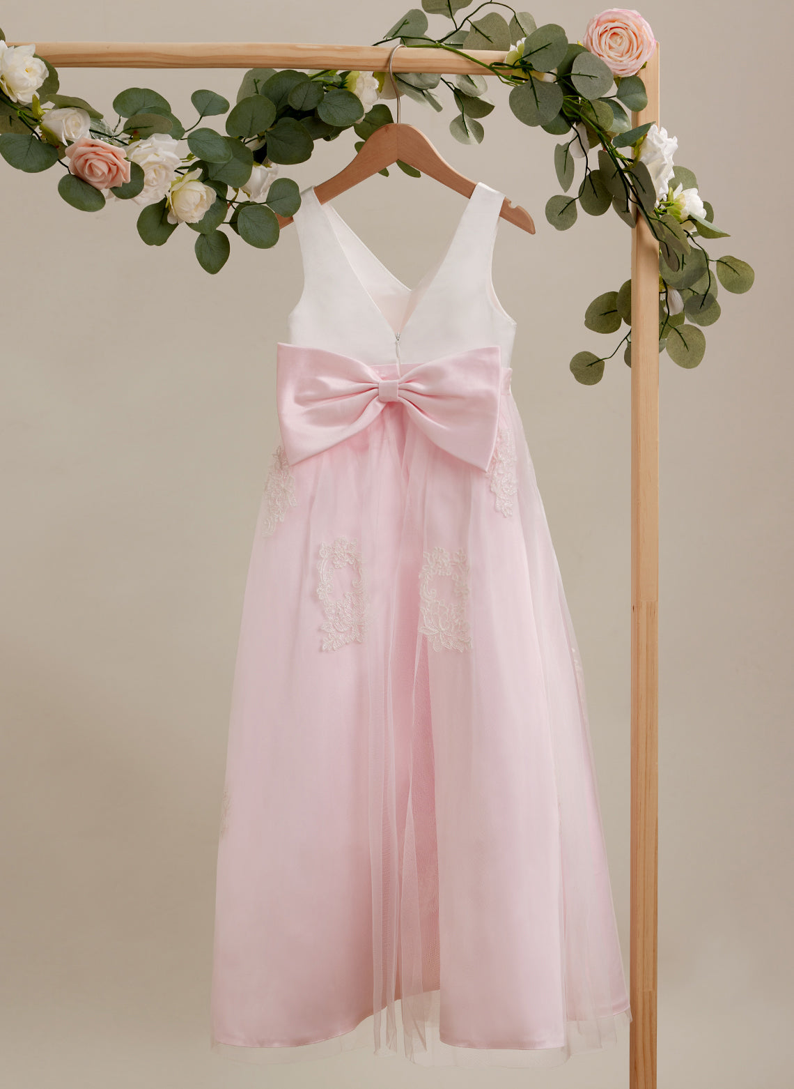 Vestido rosa de corte A, largo hasta el tobillo, de tul satinado (2003227111) 