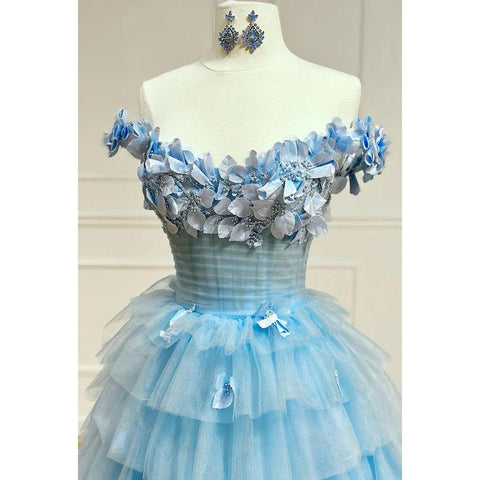 Glamorous & Dramatic Off-Shoulder Sleeveless A-line Tulle Formal Party Prom Dress